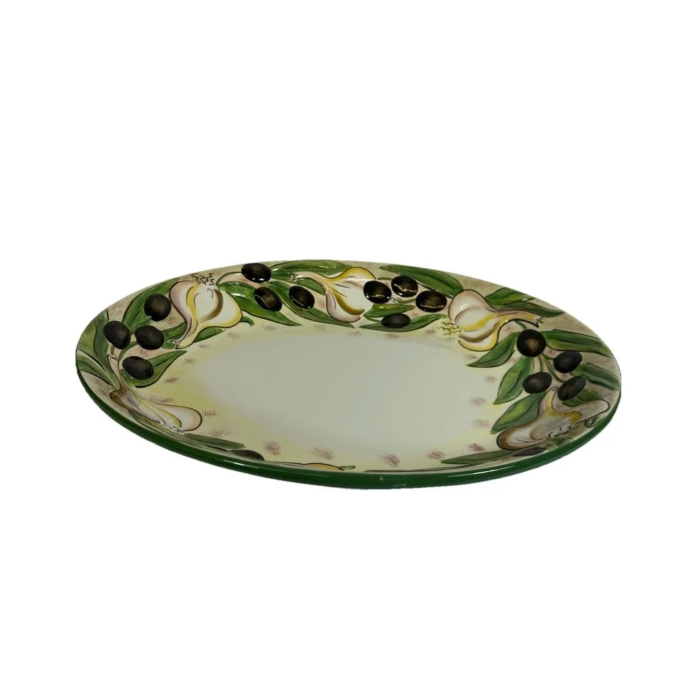 Clay Art Olives & Garlic Oval Serving Bowl 19